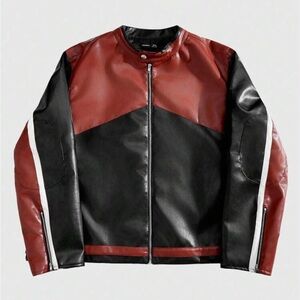 Men's Black and Red Leather Jacket
